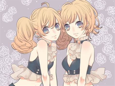 2girls blue eyes brown hair choker kirara0088 original short hair twins twintails