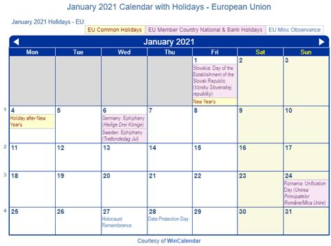Print Friendly January 2021 Eu Calendar For Printing Full Year Free