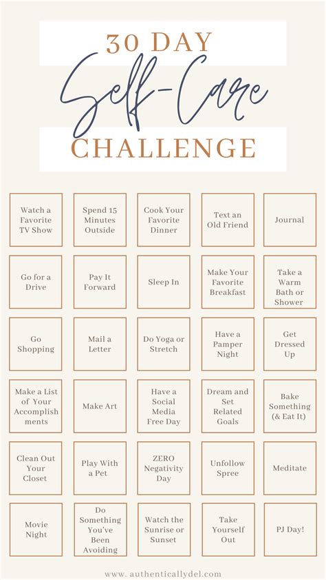 30 Day Self Care Challenge One Month To Happy Authentically Del