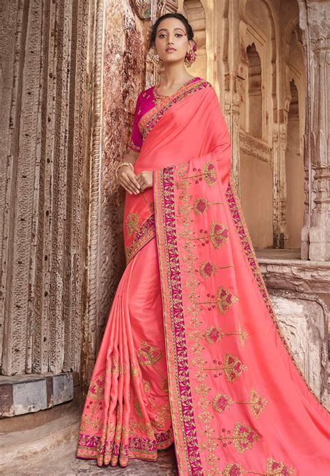 Pink Barfi Silk Saree With Blouse 189677 Saree Designs Party Wear