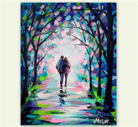 Romantic Landscape Couple In Love Original Romantic Acrylic