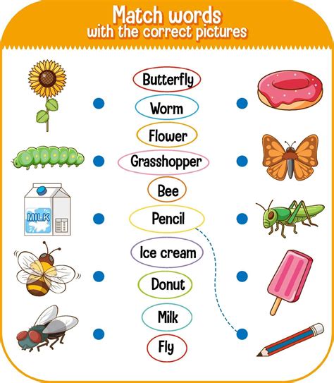 Match Words With The Correct Pictures Game For Kids 2046950 Vector Art