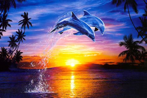 Hd Print Oil Painting Picture Animal Sunset Jumping