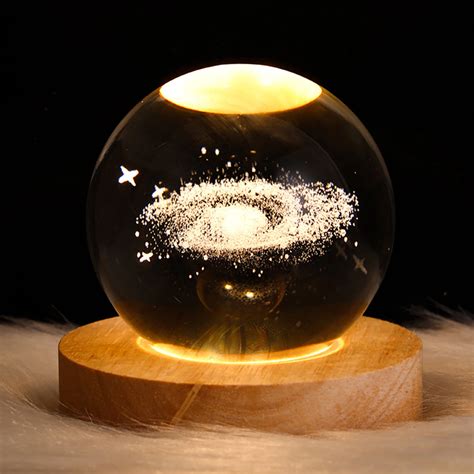 60mm 3d Crystal Moon Ball Night Light Glass Sphere Snow Globe Engraved