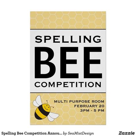 Spelling Bee Competition Announcement Poster 24x36 Zazzle Spelling