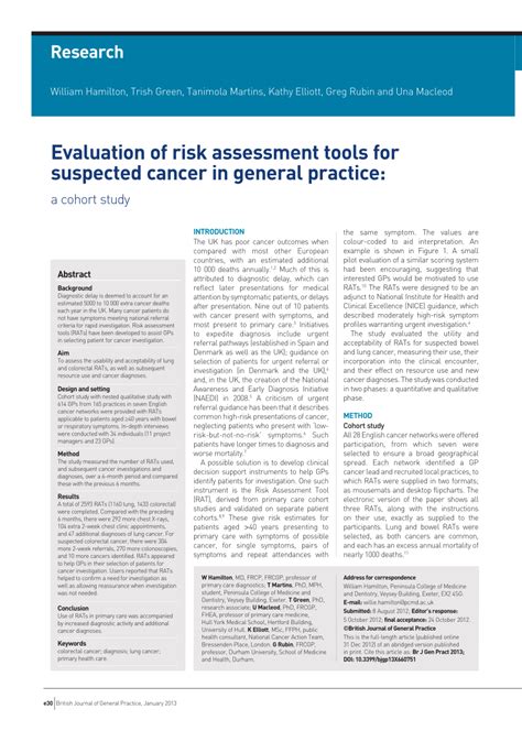 Pdf Evaluation Of Risk Assessment Tools For Suspected Cancer In