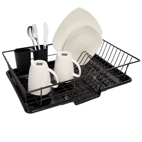 Sweet Home Collection 3 Piece Kitchen Sink Dish Drainer Set Black