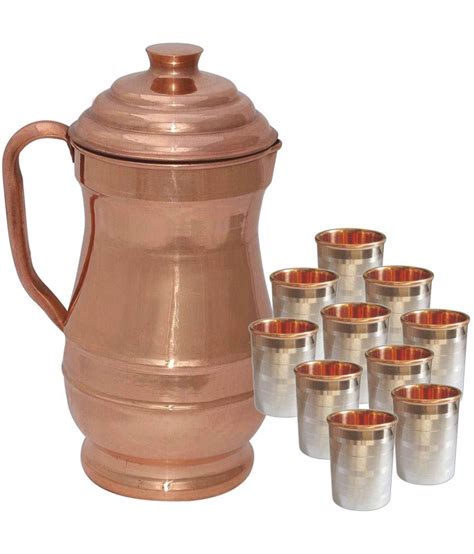 Prisha India Craft Diwali T Pure Copper Jug Maharaja Jug 1900 Ml 6425 Oz With Ten