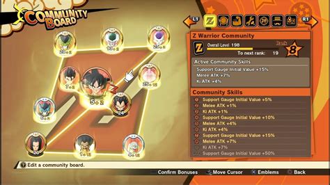 When placed along a specific community board, these soul emblems will allow you to unlock special bonuses and status effects. Dragon Ball: Kakarot RANK 8! How to Use Community Board. Z ...