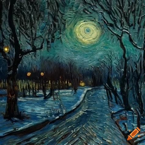 Van Gogh S Landscape Painting Of A Dark Winter Night In Chisinau On Craiyon