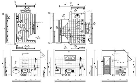 Drawings Details Of Sanitary Bathroom Plan And Elevation Dwg File Cadbull