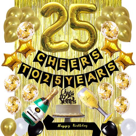 Buy Gold 25th Birthday Decorations Kit Cheers To 25 Years Banner