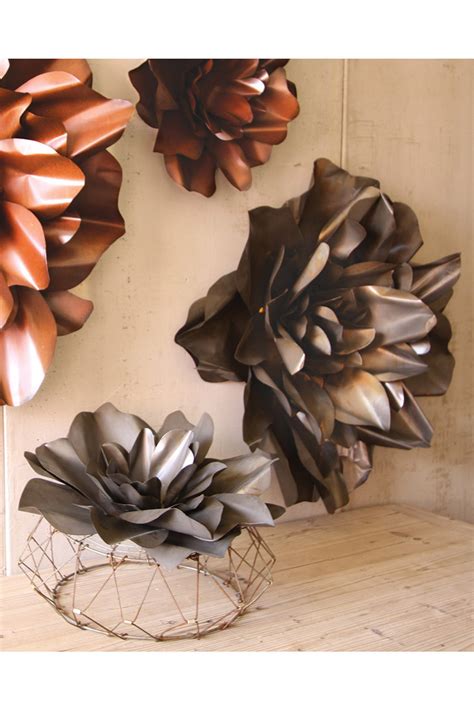 Designart 'large rounded brown fractal flower' metal wall art. raw metal flower wall hangings | flower sculpture | metal ...