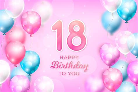 Free Vector Happy 18th Birthday Background With Realistic Balloons