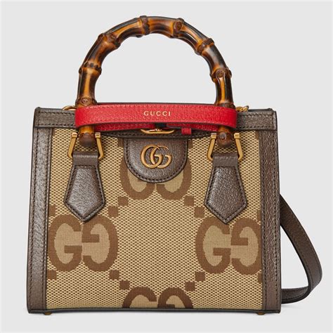 Gucci Diana Jumbo Gg Mini Tote Bag In Camel And Ebony Canvas Gucci Uk