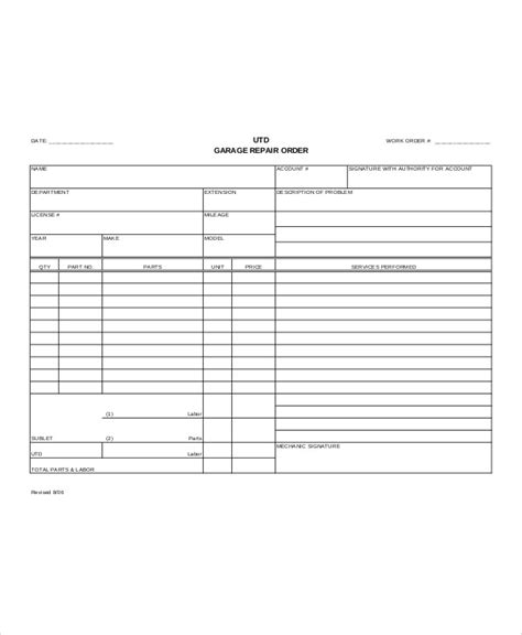 Free Printable Repair Order Template Printable Templates