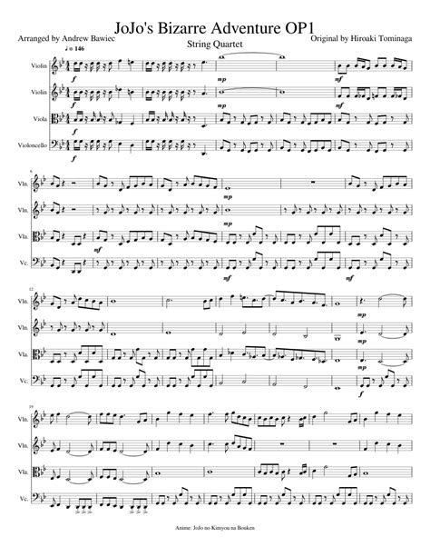 Jojos Bizarre Adventure Op1 Sheet Music For Violin Viola Cello
