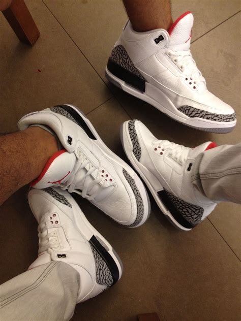 His And Hers Jordan 3 White Cement Couple Shoes Matching Couple Shoes