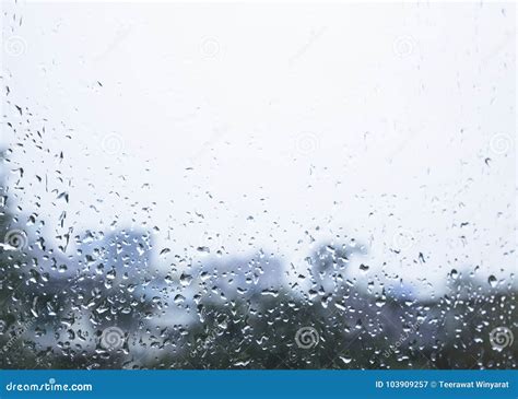 Raindrop On Glass Window Blur Background Cloudy Sky Stock Image Image