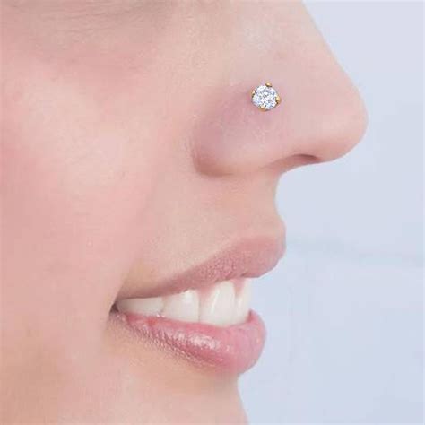 9ct Gold Nose Stud Round Cz Nose Stud Straight Nose Pin Etsy