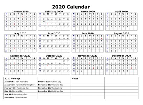 2020 Holiday Calendar Usa Free Printable 2020 Calendar Printable Free