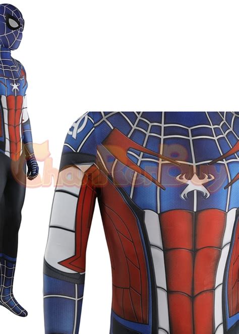 Avengers Captain America Costume Cosplay Spider Man Bodysuit For Adult