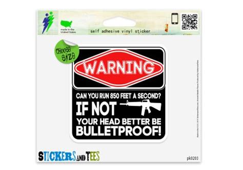 Warning Gun Run Fast Bullet Head Bulletproof Funny Danger Property Sign