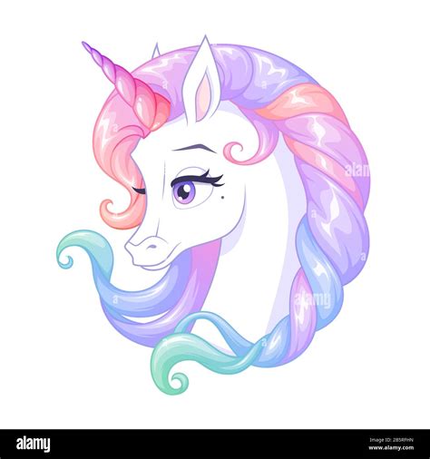 Beautiful White Unicorn With Pink Horn And Colorful Mane Isolated