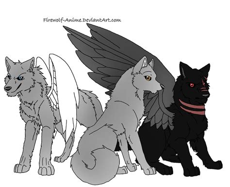 Three Wolves Lineart By Firewolf Anime On Deviantart