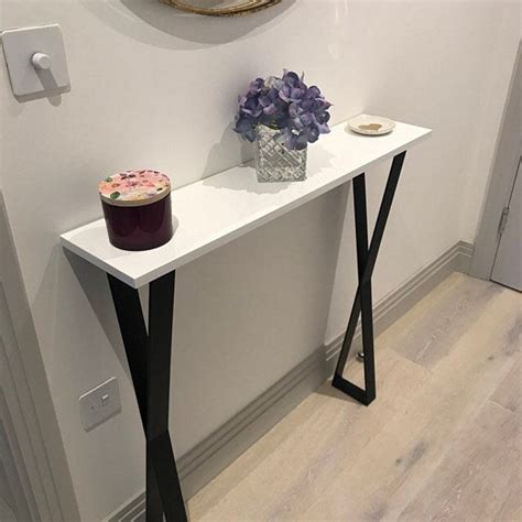 Narrow Console Table White High Gloss With X Shape Legs Etsy
