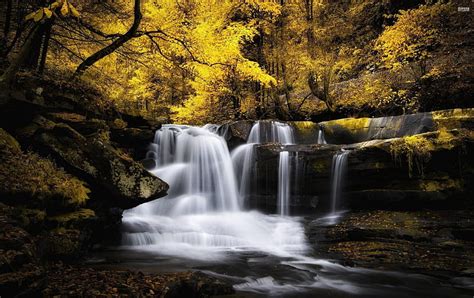 1080p Free Download Waterfall In Autumn Forest Autumn Water