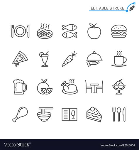 Food Line Icons Editable Stroke Royalty Free Vector Image