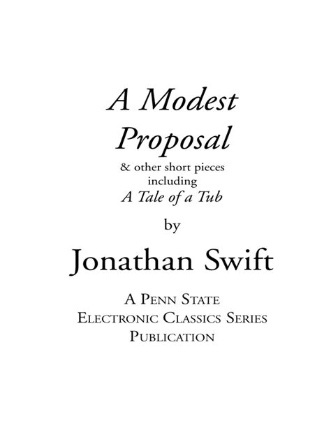Jonathan Swift A Modest Proposal
