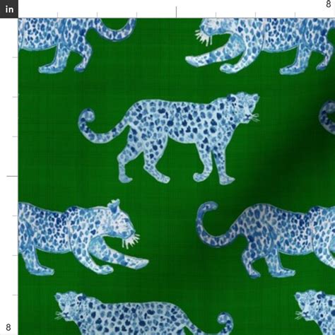 Leopards Blue Green Tropical Fabric Leopard Parade Blue On Etsy