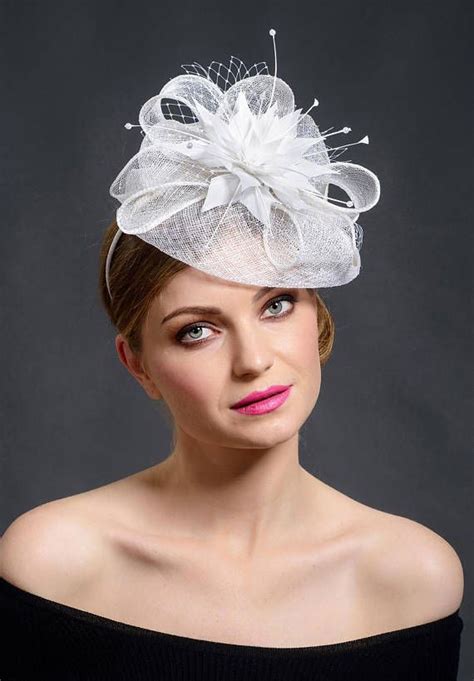 White Wedding Fascinator Hat White Bridal Hat White Race Etsy