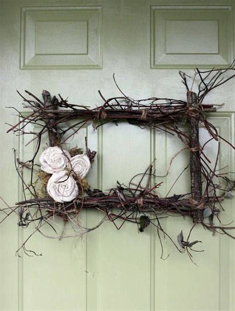 A Frame Made From Twigs And Branches Used As Door Decor Wreaths Twig