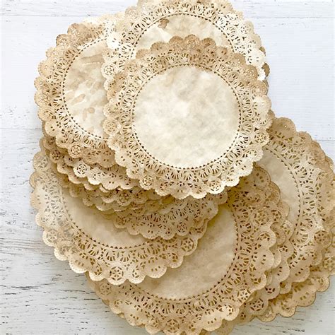 Vintage Style Lace Paper Doilies Walnut Stained Various Sizes Etsy
