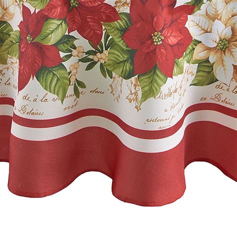 Elrene Home Fashions Red And White Poinsettias 70 Inch Round Tablecloth
