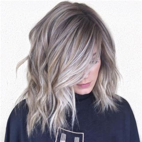 Gray Balayage Highlights With Golden Babylights In 2020 Grey Blonde