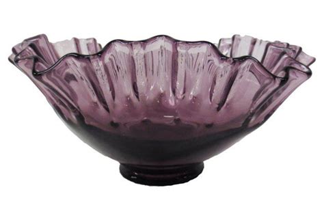 Purple Ruffled Rim Glass Bowl Handmade Glass Bowls Purple Bowls Purple Glass