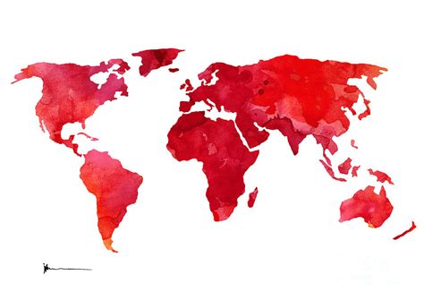 Red World Map Silhouette Art Print Watercolor Painting Painting By
