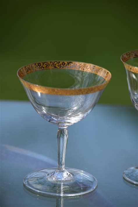 Vintage Gold Rim Crystal Cocktail And Wine Glasses Set Of 4 Mis Matched Gold Rim Glasses