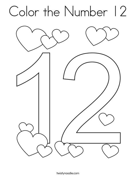 Color the Number 12 Coloring Page - Twisty Noodle | Numbers preschool