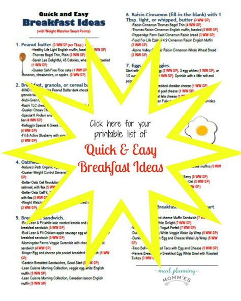 quick and easy breakfast ideas with myww green blue and purple points meal planning mommies