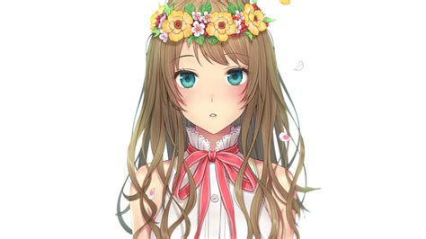Desktop Wallpaper Cute Blue Eyes Original Flowers Crown Anime Girl Hd Image Picture