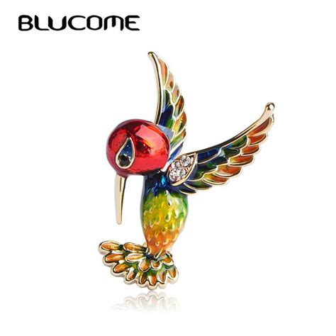 Blucome Red Enamel Bird Brooches Pins For Women Kids Gold Color Banquet