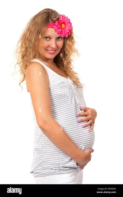 Pregnant Woman Is Caressing Her Belly Stock Photo Alamy