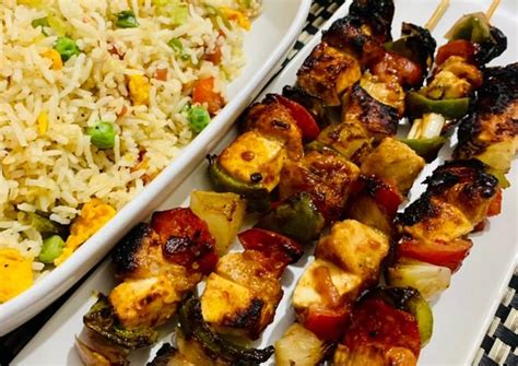 Chicken Shashlik With Cottage Cheese Serve With Fried Rice Recipe By