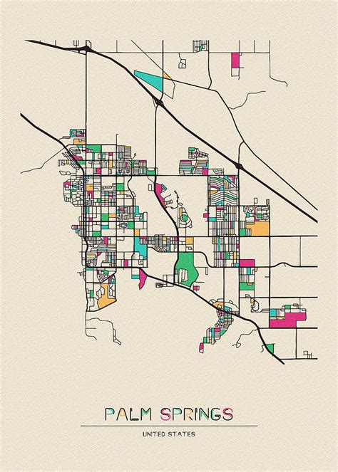 Palm Springs California City Map Drawing By Inspirowl Design