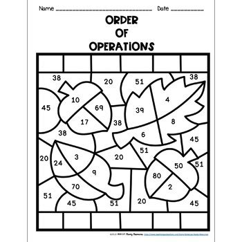 Order of operations madness is a set of 2 worksheets that allow your students to practice order of operations using basketball brackets to increase their with the later option, participants can have fun coloring their mobiles to make their pet pemdas one of a kind. Order of Operations Worksheets: Color by Number-Fall Theme ...